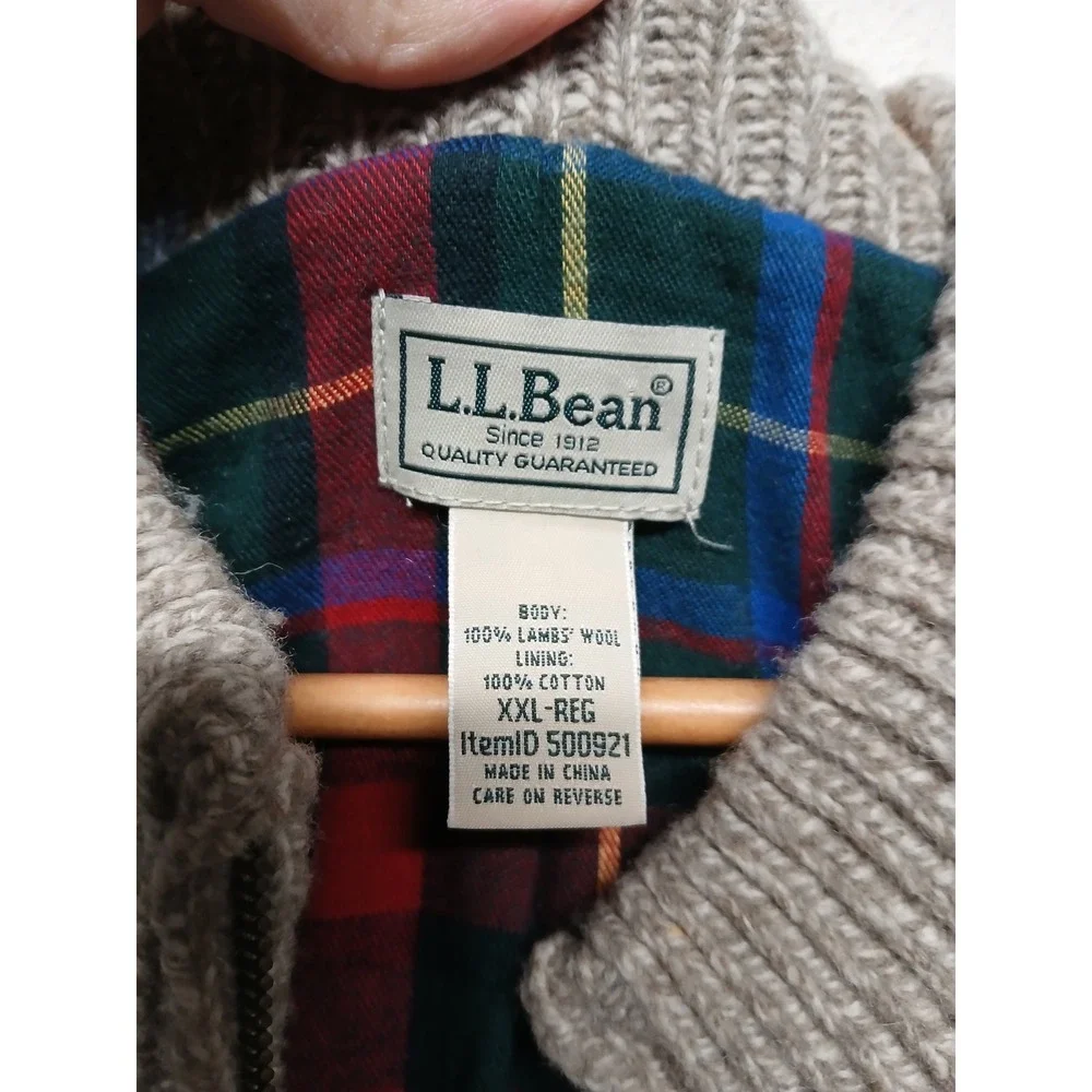 Vintage LL bean wool flannel‎ lined zip up sweater mens XXL